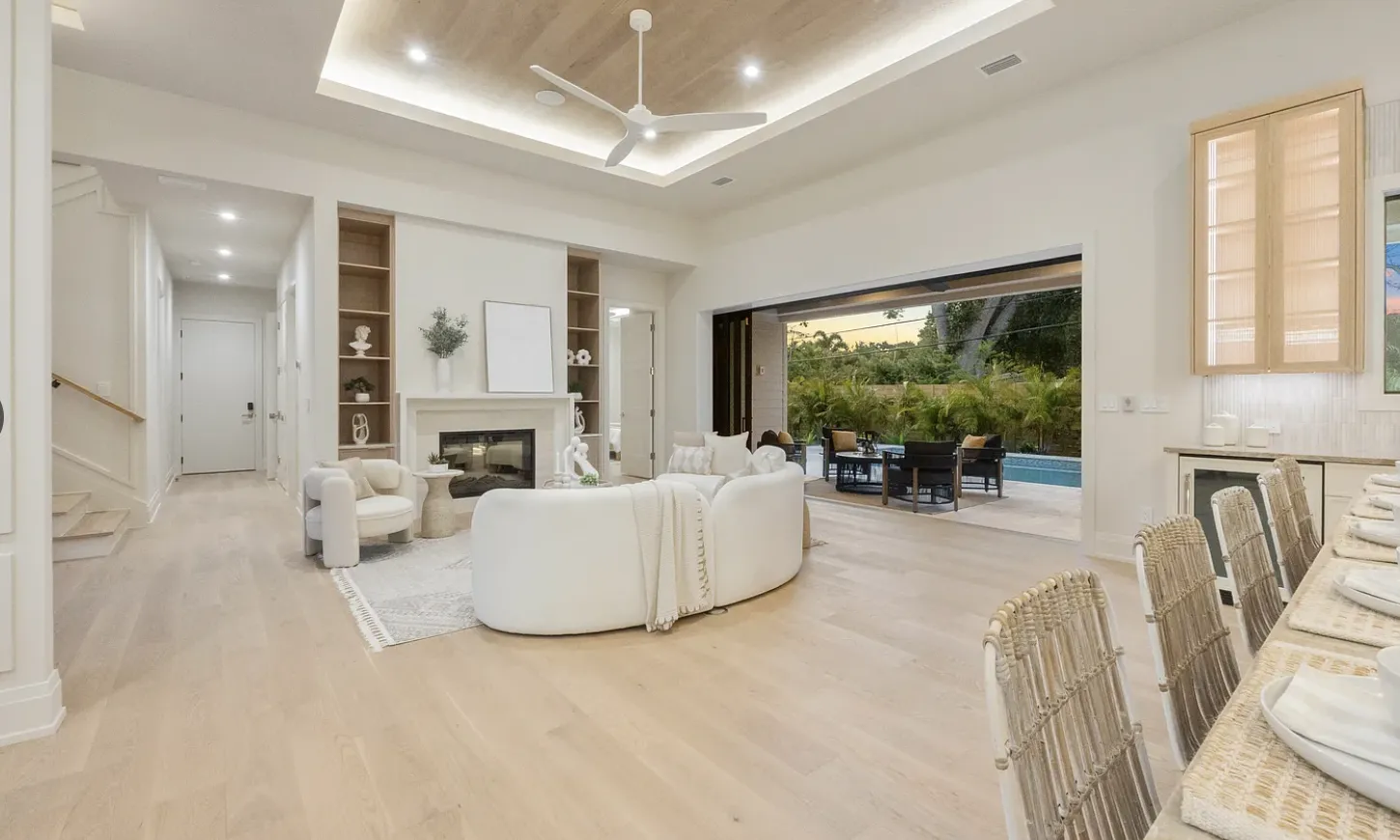 Open-concept living room in a new custom home